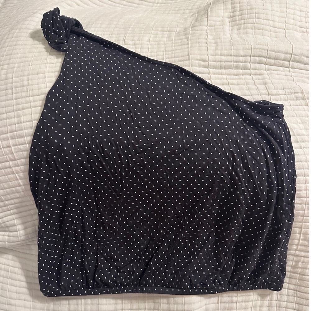 American Eagle Soft & Sexy One Shoulder Polka Dot Tank Top Gray White Medium